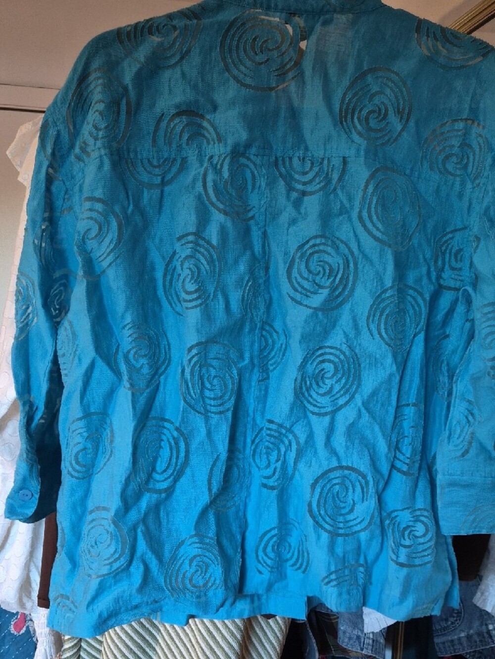 Notations Turquoise Button-Up Shirt with Swirl Accent - Picture 6 of 6